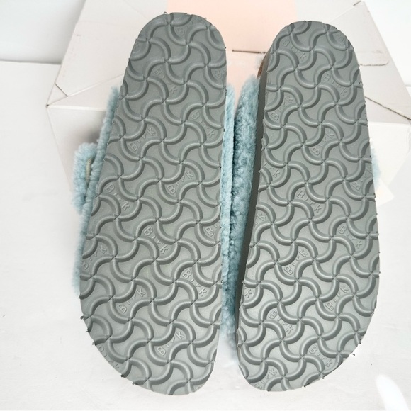 NWT Birkenstock Papillio Arizona Big Buckle Shearling fuzzy sandal blue 38/7 - Picture 9 of 16